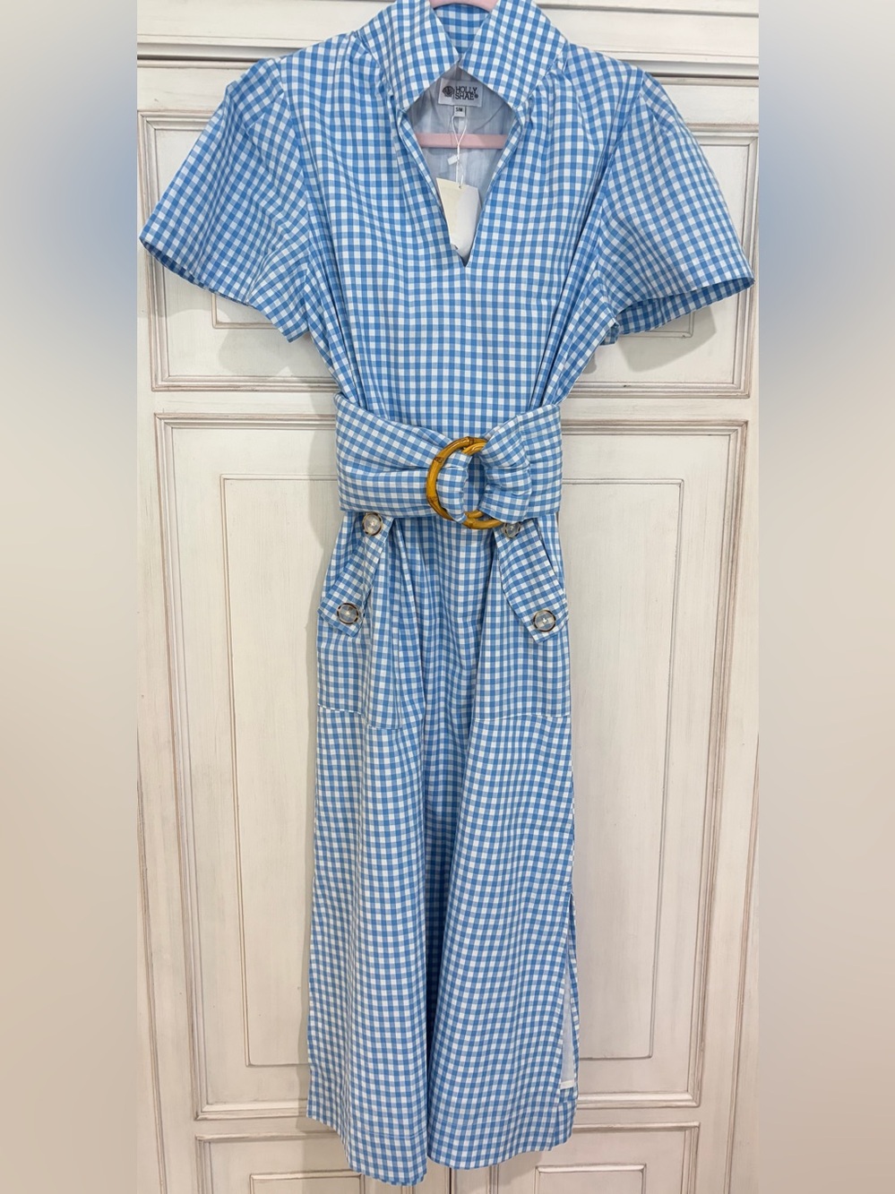 NWT SZ S/M Holly Shae Blue Gingham Dress w/removable belt